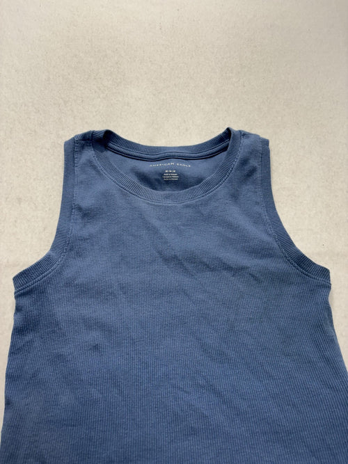 American Eagle Outfitters Tank Womens Medium Blue Crew Neck Ribbed Knit Basic