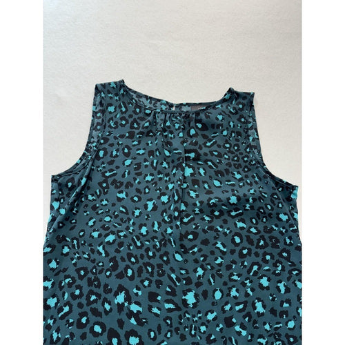 Apt. 9 Blouse Womens Medium Green Leopard Print Shirred Neck Sleeveless Top