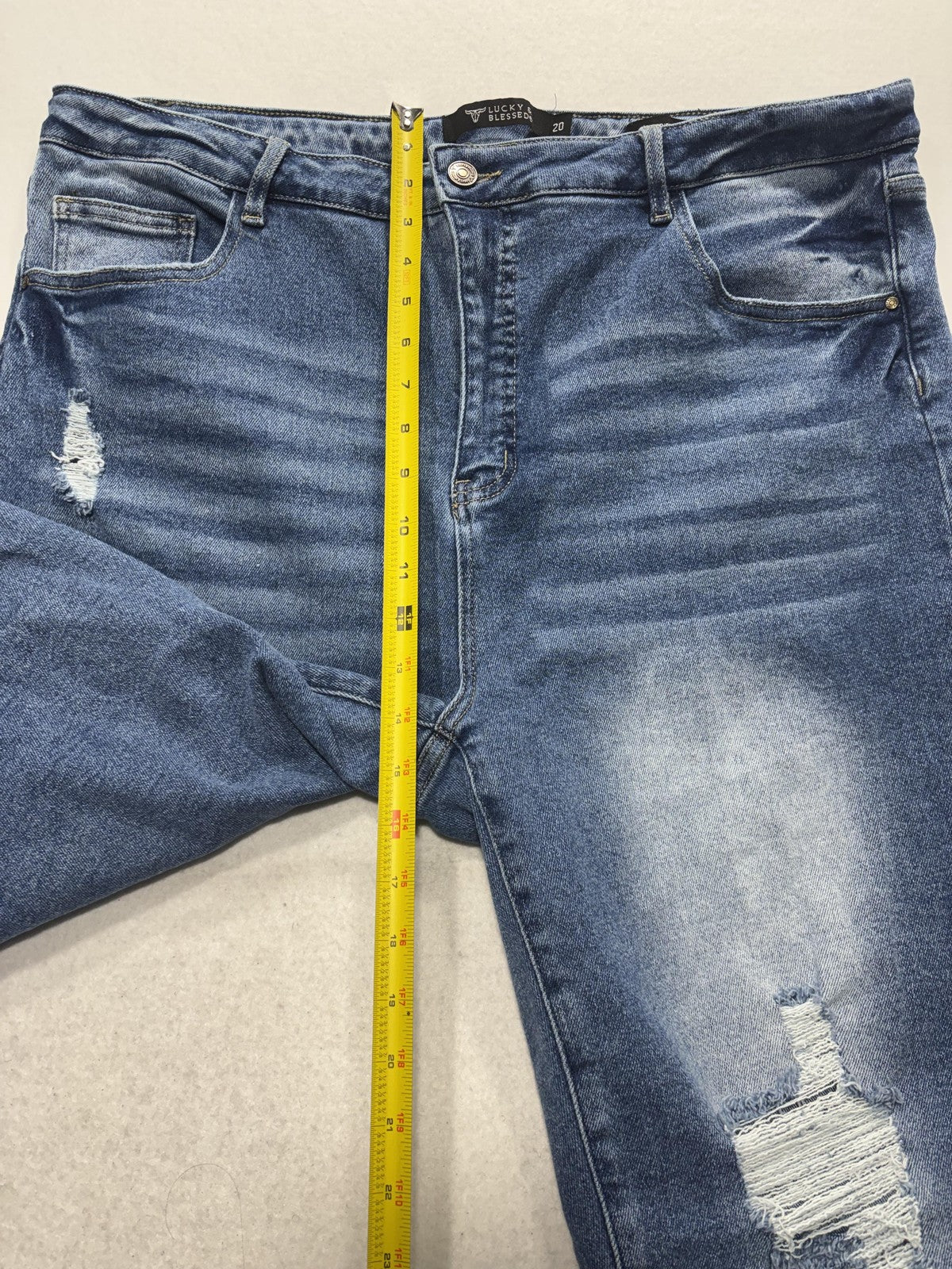 Lucky & Blessed Jeans Womens 20 Blue High Rise Boyfriend Crop Distressed 38x26