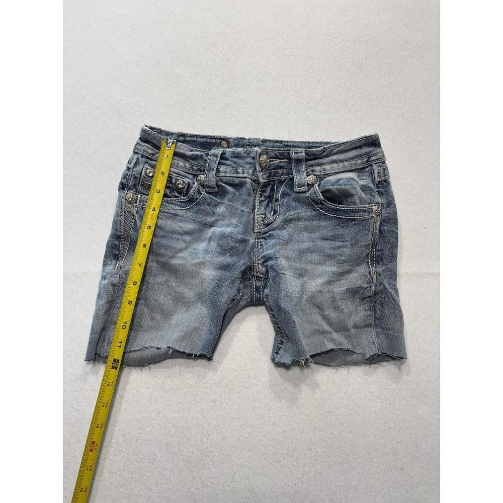 Miss Me Signature Skinny Shorts Womens 24 Blue Cut Off Embroidered Denim JP5038H