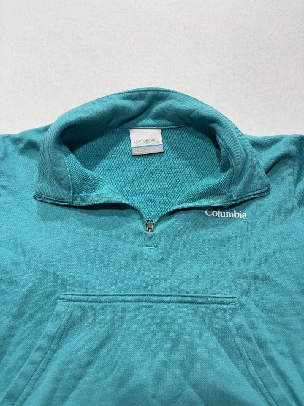 Columbia Sweatshirt Kids Small 7/8 Blue 1/4 Zip Mock Neck Logo Graphic Pullover