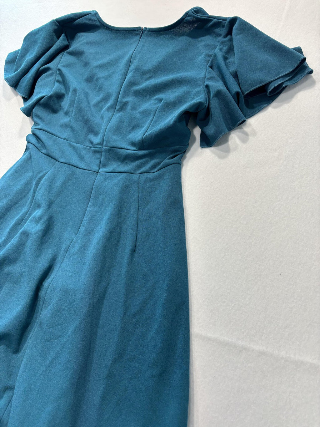 ZZV Dress Womens Medium Blue Cowl Neck Flutter Sleeve Asymmetrical Ruffle Midi