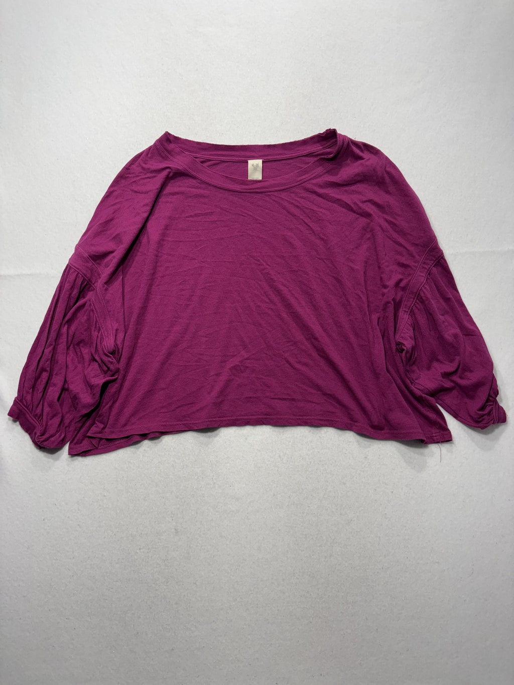 We The Free Shirt Womens Medium Purple Scoop Neck Long Balloon Sleeve Cropped