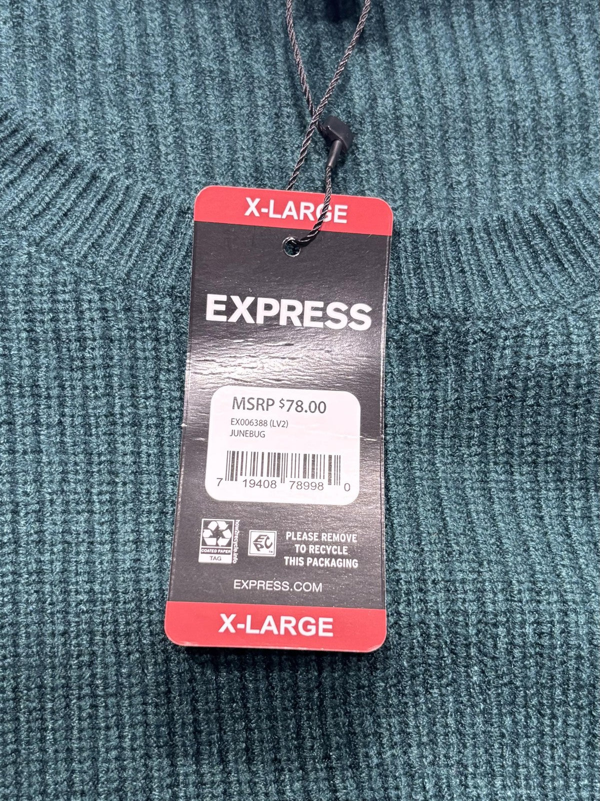 Express Sweater Mens XL Green Ribbed Knit Crew Neck Long Sleeve Pullover Casual