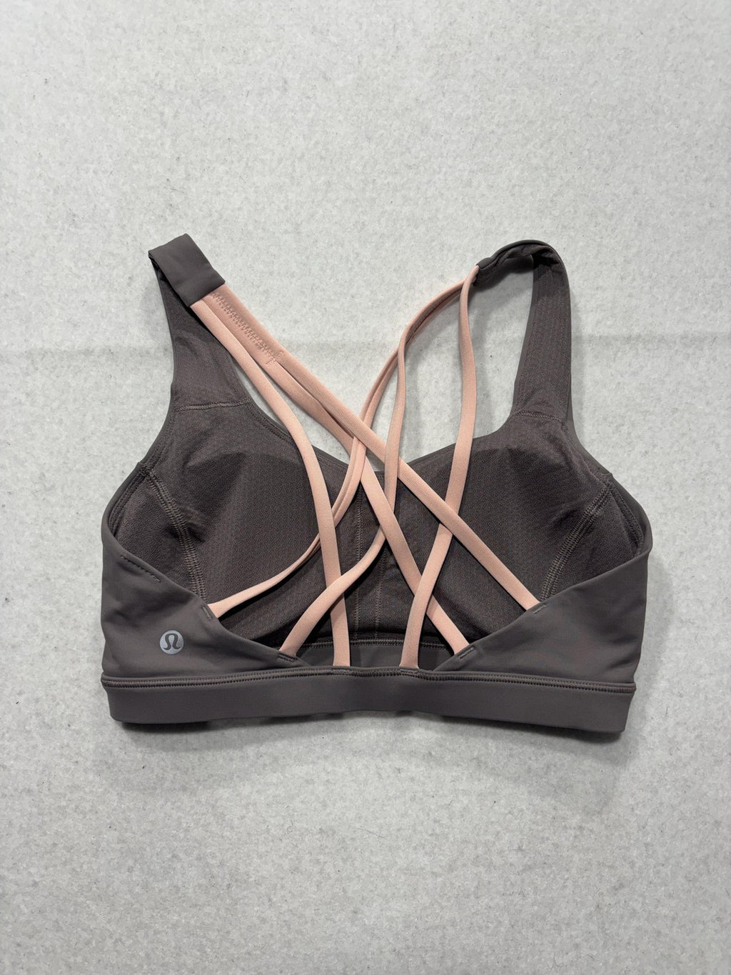 Lululemon Sports Bra Womens 4 Gray Pink Strappy Crossback Medium Support Yoga