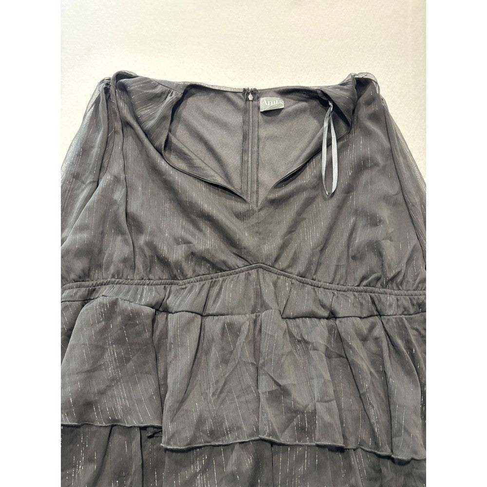 Arula Dress Womens Large Plus Black Metallic Striped Tiered Ruffle BD5410-ASF24