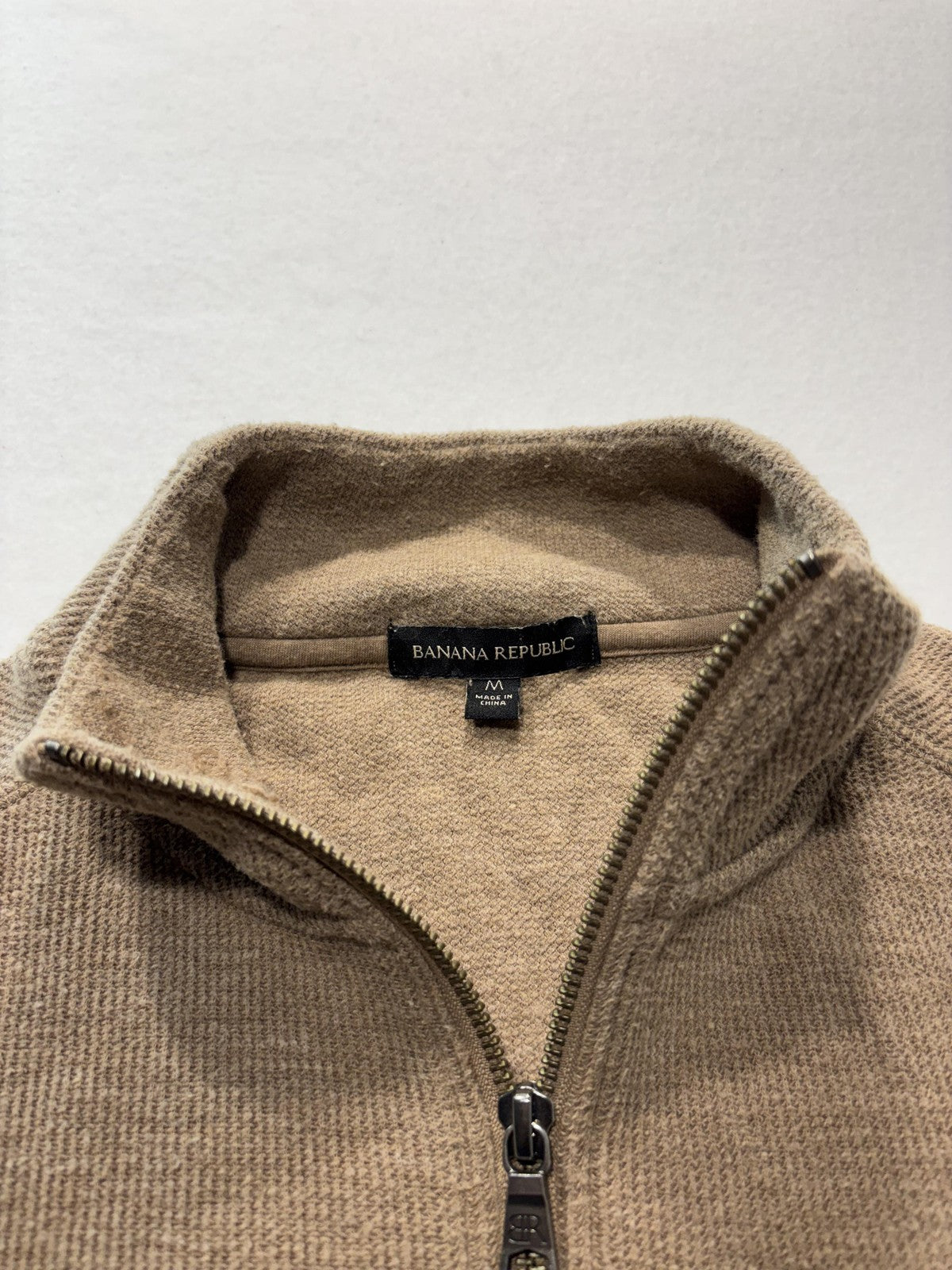 Banana Republic Sweater Mens Medium Brown Waffle Knit 1/4 Zip Mock Neck Pullover