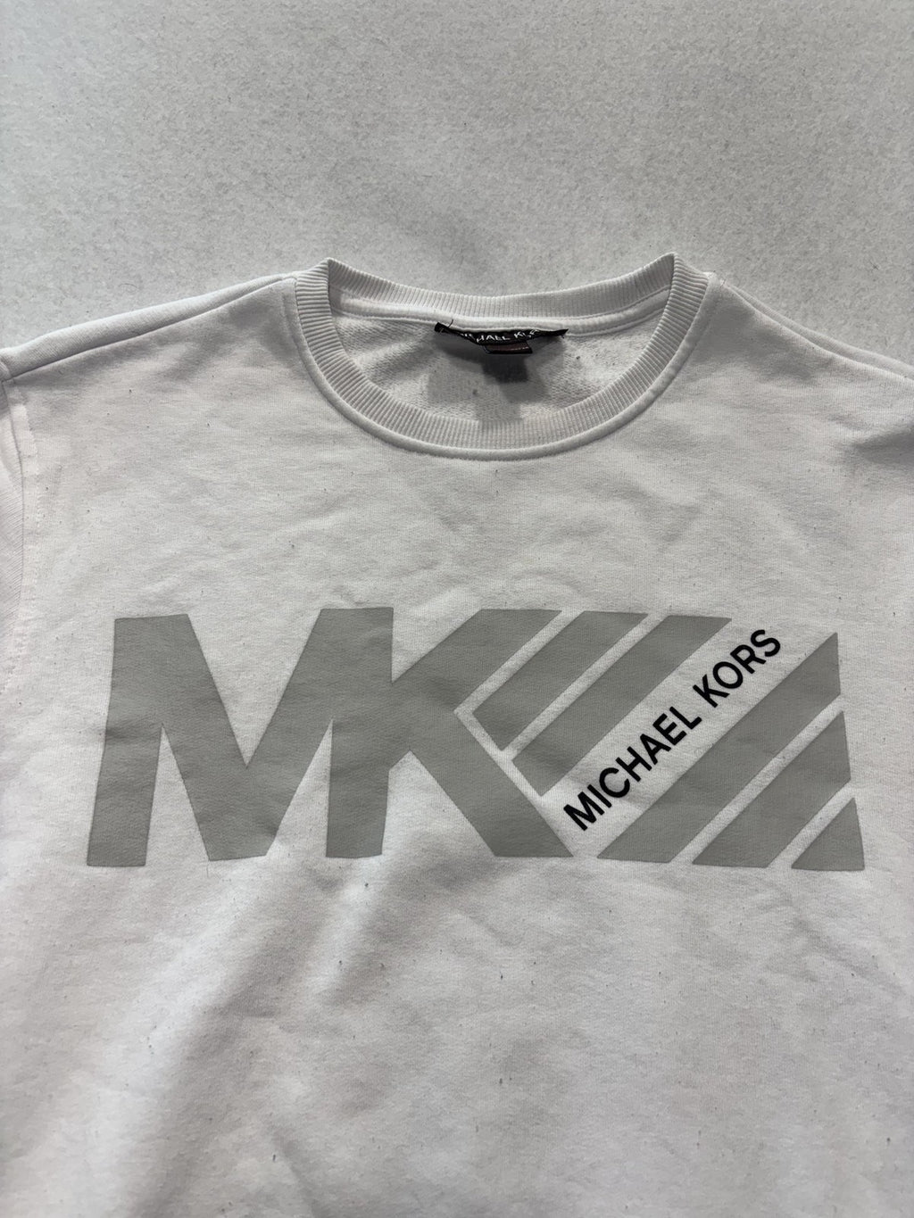 Michael Kors Sweatshirt Mens Small White Fleece Crew Neck MK Logo Pullover