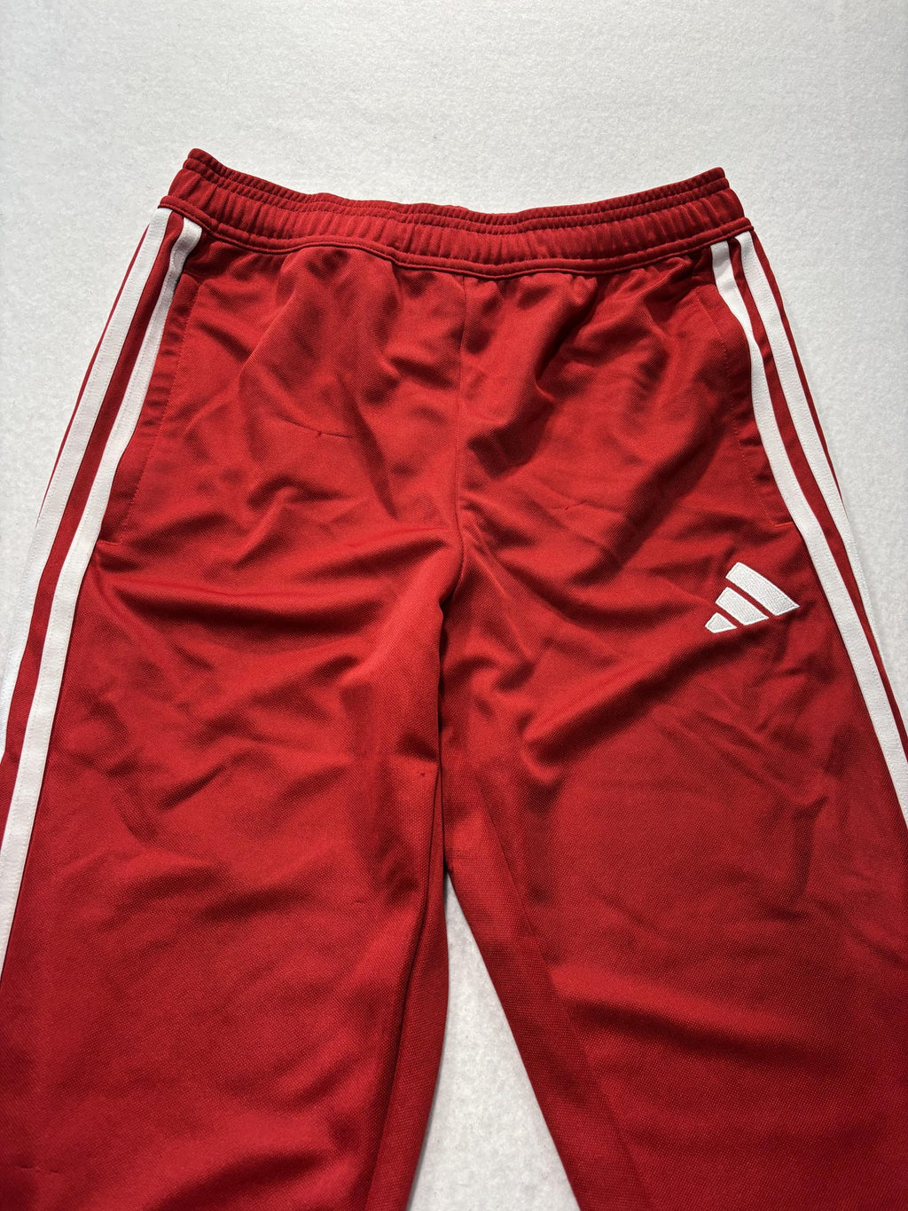 Adidas Track Pants Unisex Kids 13-14Y Red AEROREADY Ankle Zip 3 Stripe Soccer