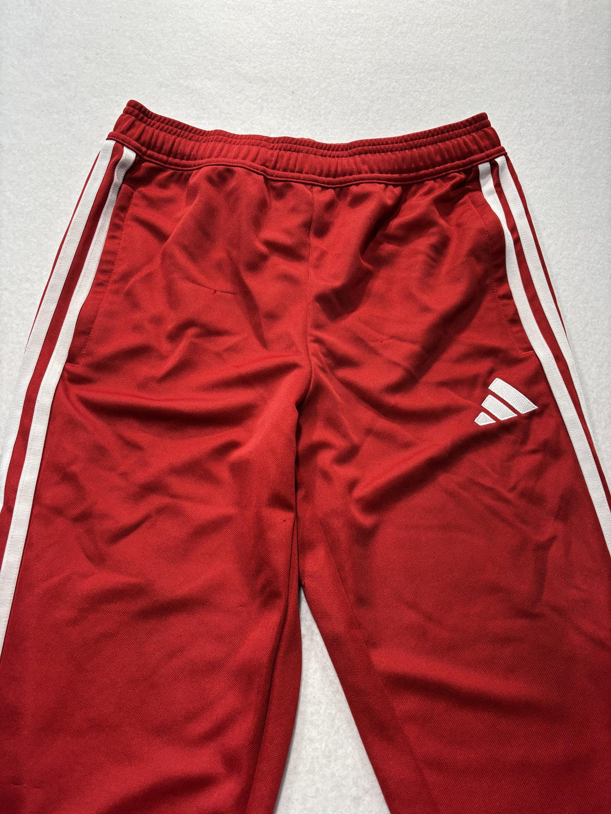 Adidas Track Pants Unisex Kids 13-14Y Red AEROREADY Ankle Zip 3 Stripe Soccer
