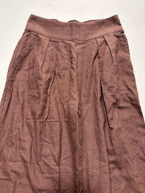 Abercrombie & Fitch Dress Pants Womens XS Short Brown Linen Wide Leg Pull On