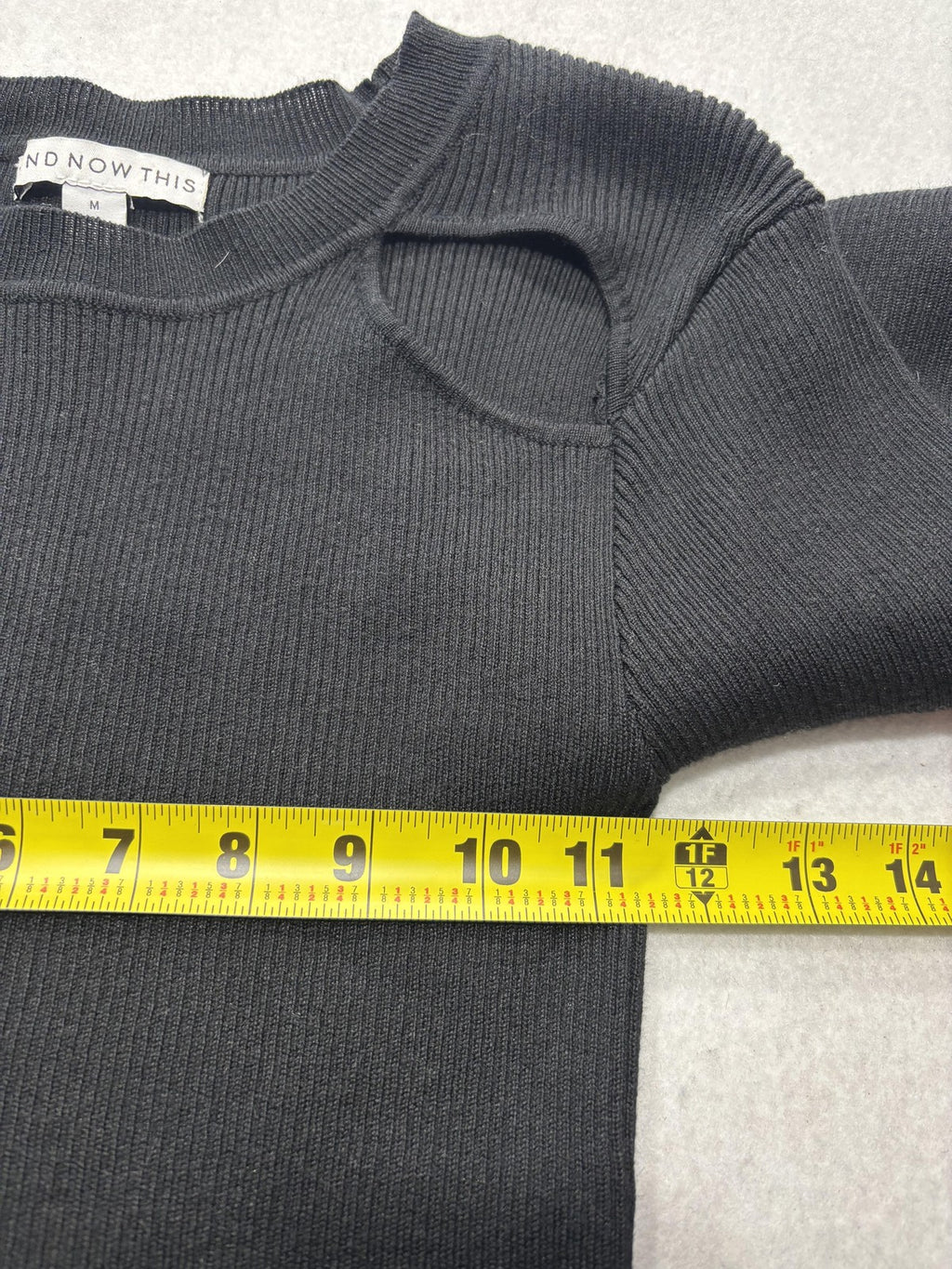 And Now This Black Ribbed Knit Crew Neck Cutout Bodycon Sweater Dress Womens M