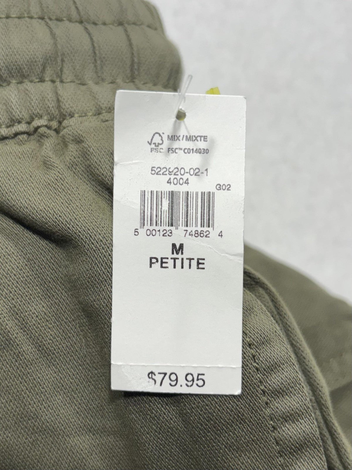 Gap Cargo Pants Womens M Petite Green Twill Crop Elastic Waist Pull On Relaxed