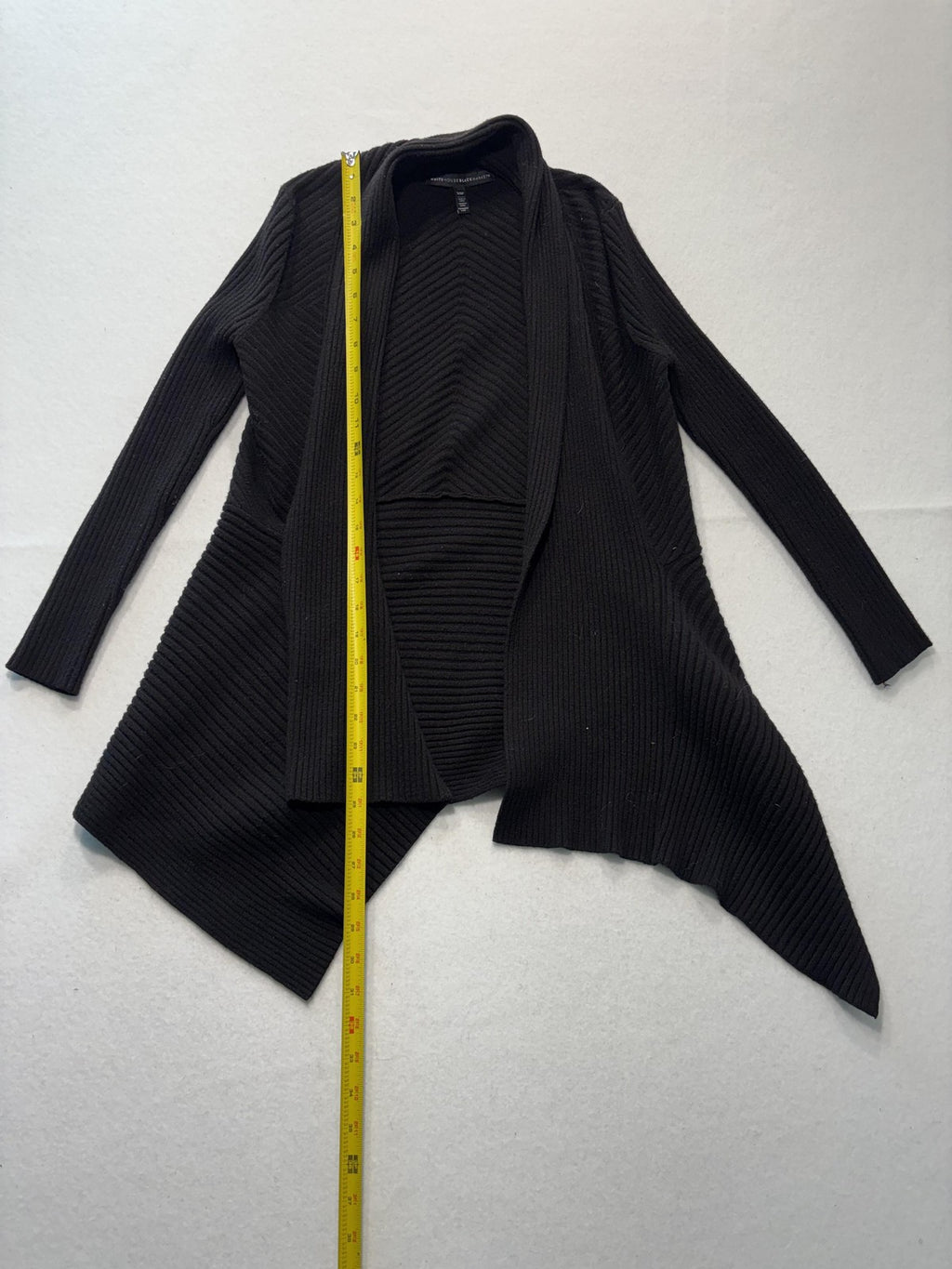 White House Black Market Cardigan Womens XSP Black Rib Knit Open Front Drape Hem