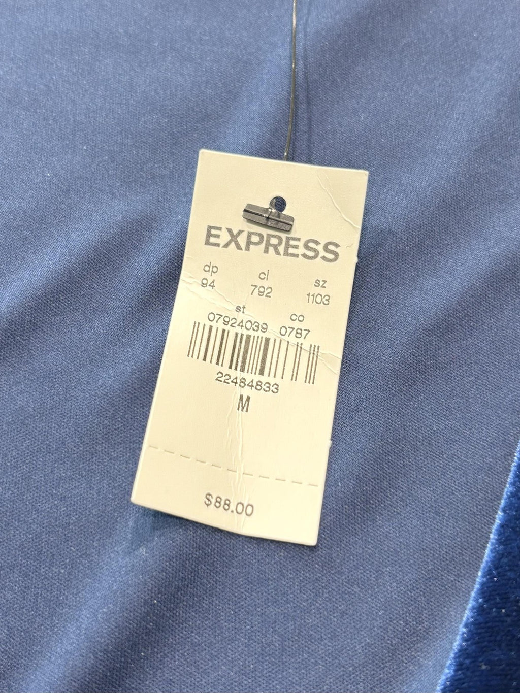 Express Dress Womens Medium Blue Velvet Wrap V Neck Ruched Long Sleeve Party