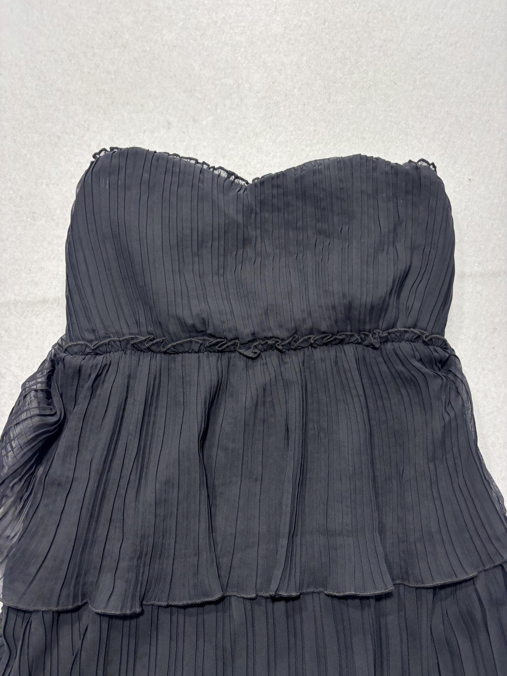 Crystal Doll Dress Juniors 5 Black Strapless Pleated Tiered Chiffon Mini Party