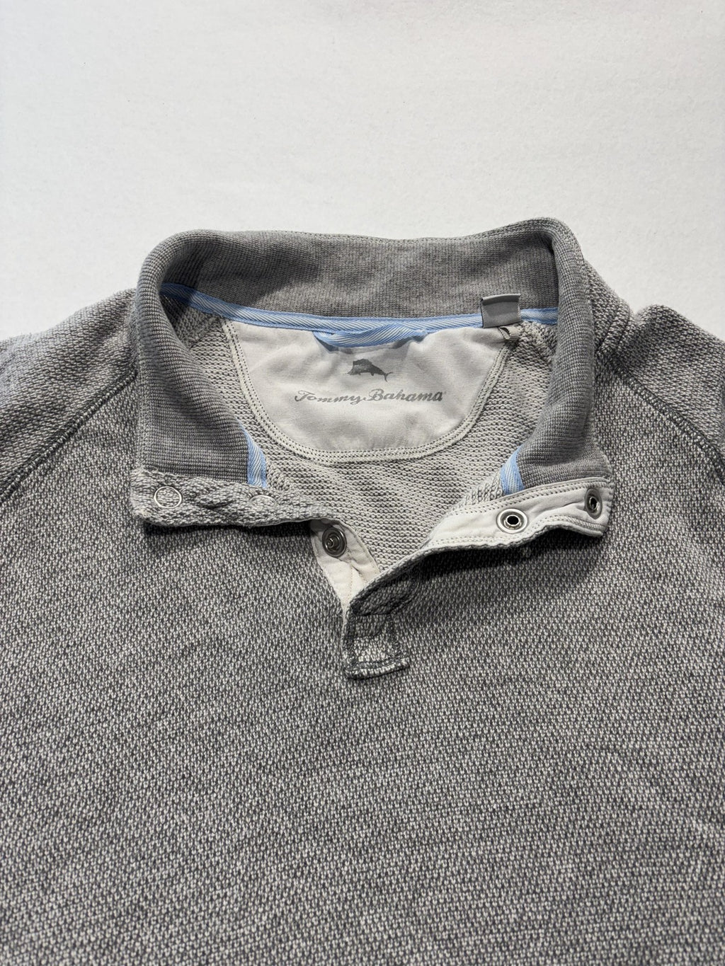 Tommy Bahama Sweater Mens 2XL Gray Mock Neck Snap Placket Knit Pullover Pockets
