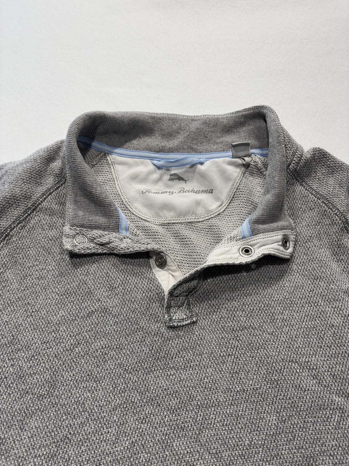 Tommy Bahama Sweater Mens 2XL Gray Mock Neck Snap Placket Knit Pullover Pockets