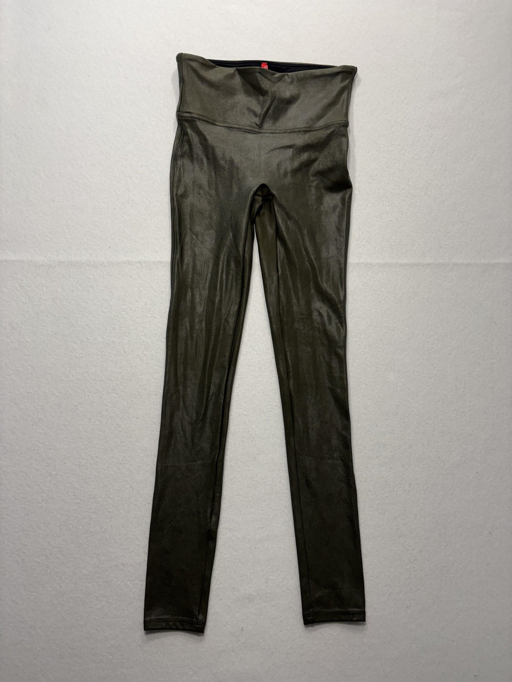 Spanx Leggings Womens Small Olive Faux Leather High Rise Shaping Pull On