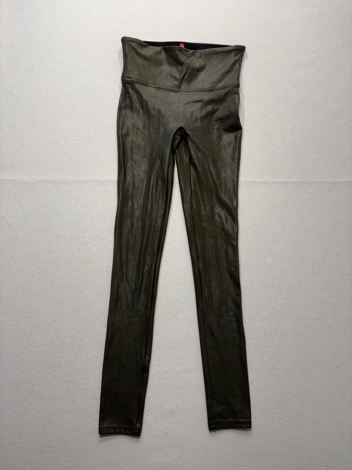 Spanx Leggings Womens Small Olive Faux Leather High Rise Shaping Pull On