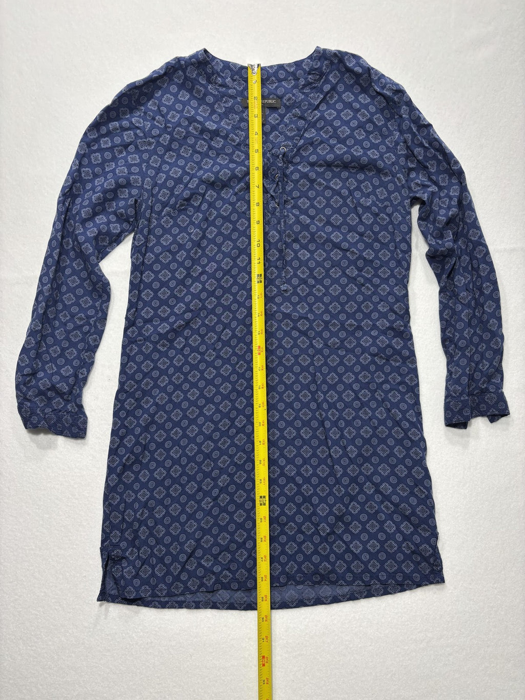 Banana Republic Dress Womens 4P Blue Geometric V Neck Long Sleeve Shirt Dress