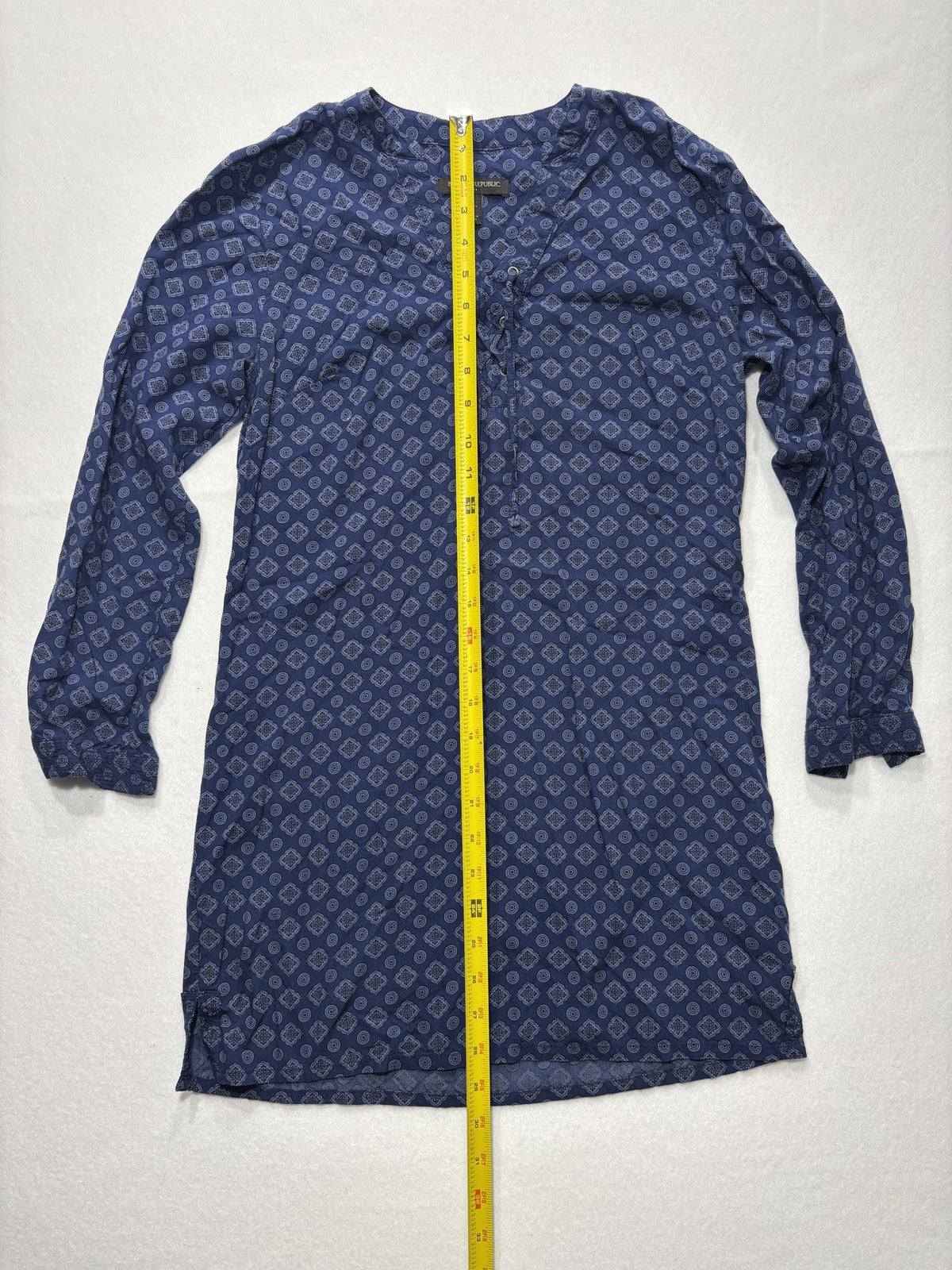 Banana Republic Dress Womens 4P Blue Geometric V Neck Long Sleeve Shirt Dress