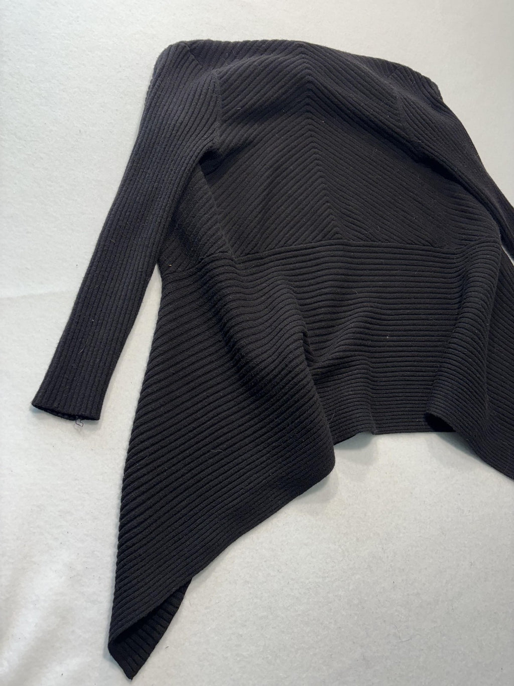 White House Black Market Cardigan Womens XSP Black Rib Knit Open Front Drape Hem