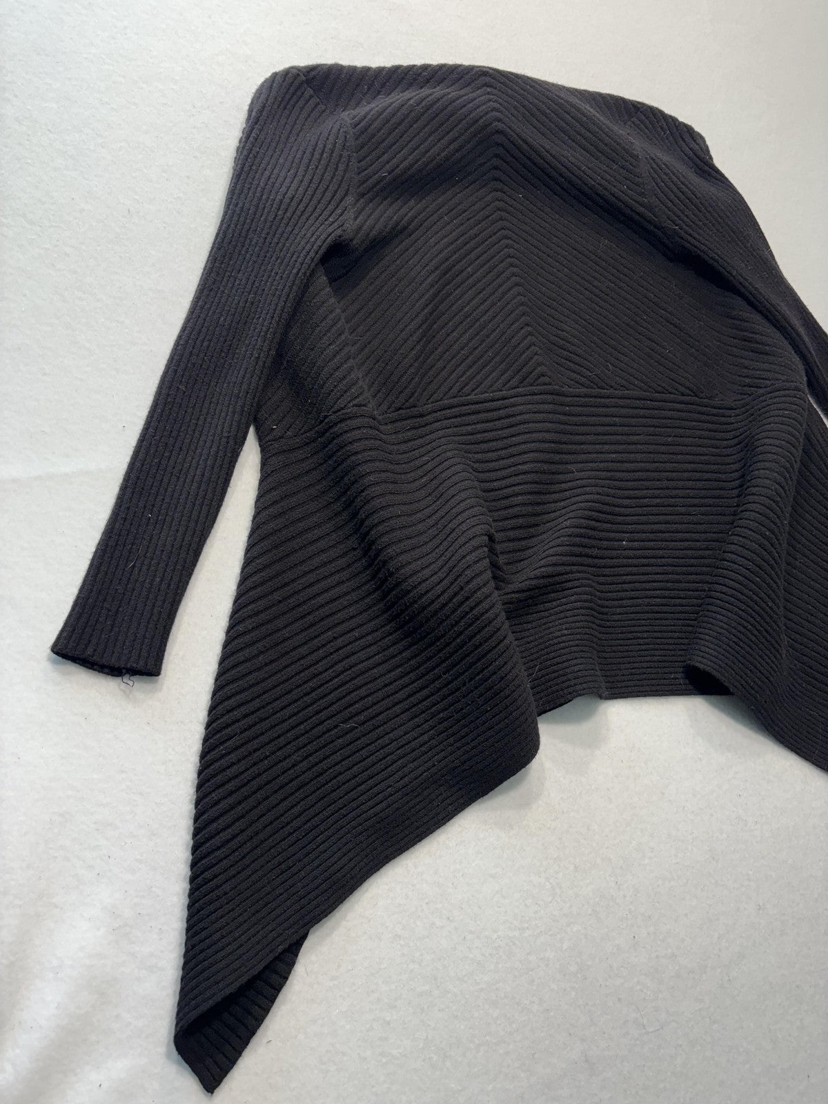 White House Black Market Cardigan Womens XSP Black Rib Knit Open Front Drape Hem