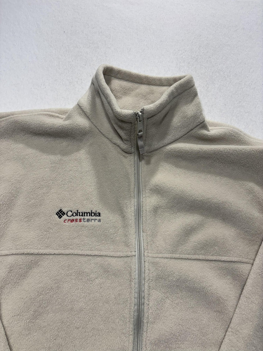 Columbia Crossterra Jacket Mens XL Beige Fleece Full Zip Stand Collar Outdoor
