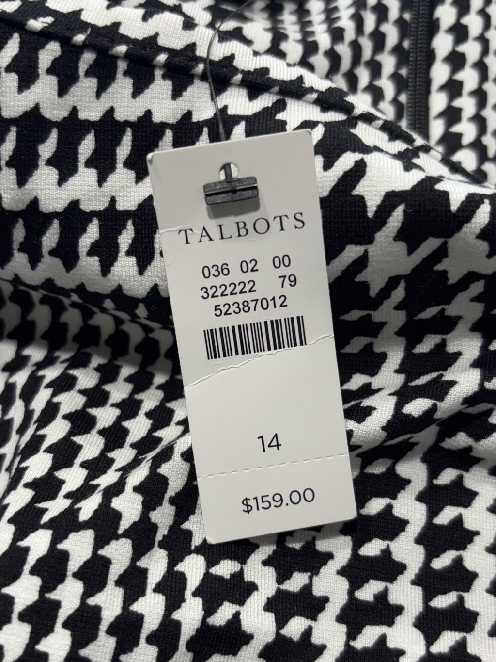 Talbots Dress Womens 14 Black Houndstooth Boat Neck 3/4 Bell Sleeve Sheath Knit