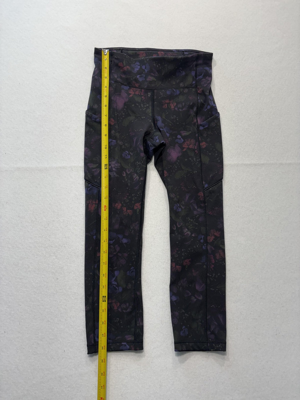 Lululemon Leggings Womens 4 Black Floral High Rise Pocket Ankle Stretch Athletic