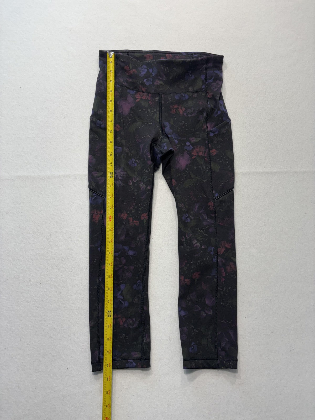 Lululemon Leggings Womens 4 Black Floral High Rise Pocket Ankle Stretch Athletic