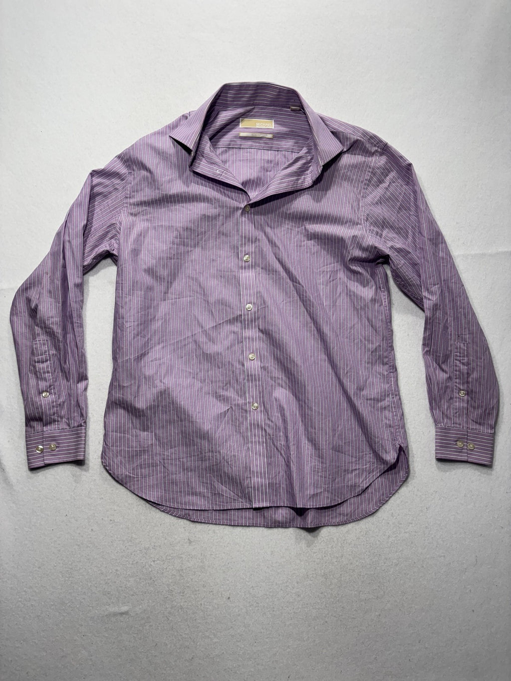 MICHAEL Michael Kors Dress Shirt Mens Large Purple Striped Long Sleeve Slim Fit