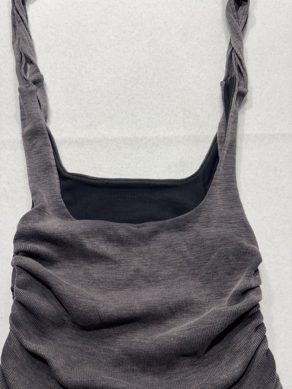 Free People Tank Top Womens XS Gray Ruched Tie Strap Cropped Knit Summer Casual