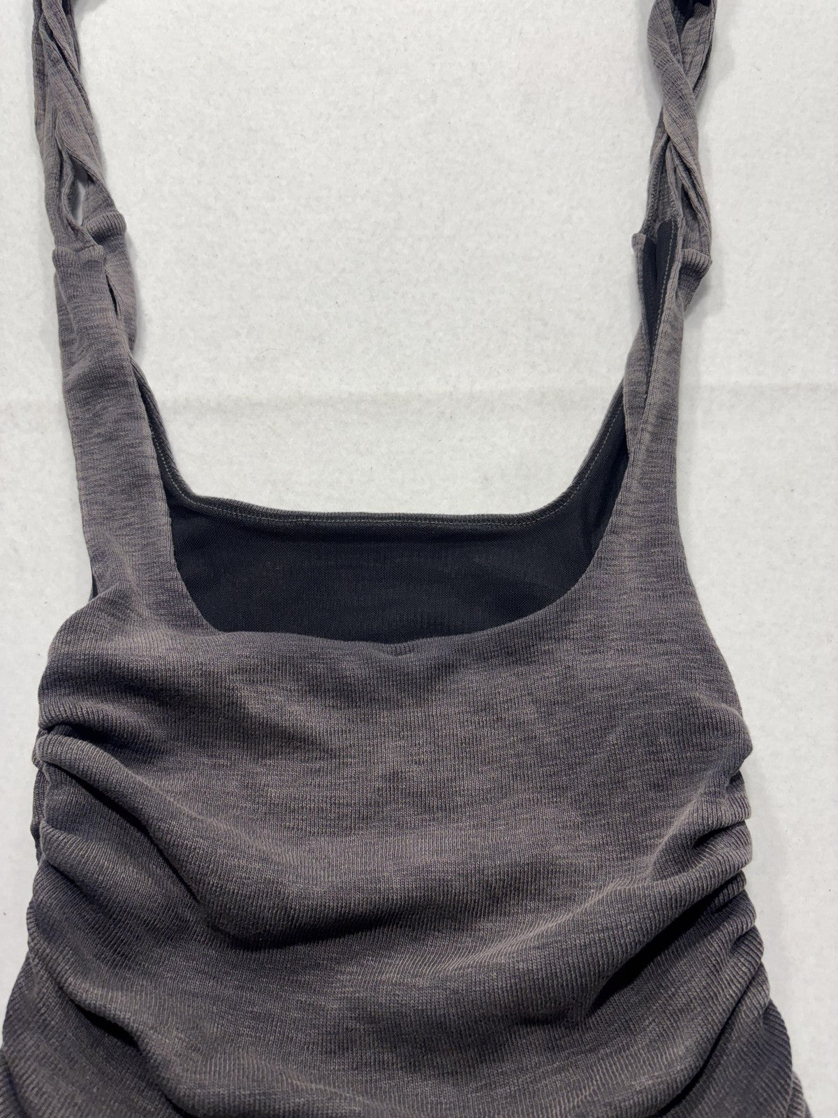 Free People Tank Top Womens XS Gray Ruched Tie Strap Cropped Knit Summer Casual