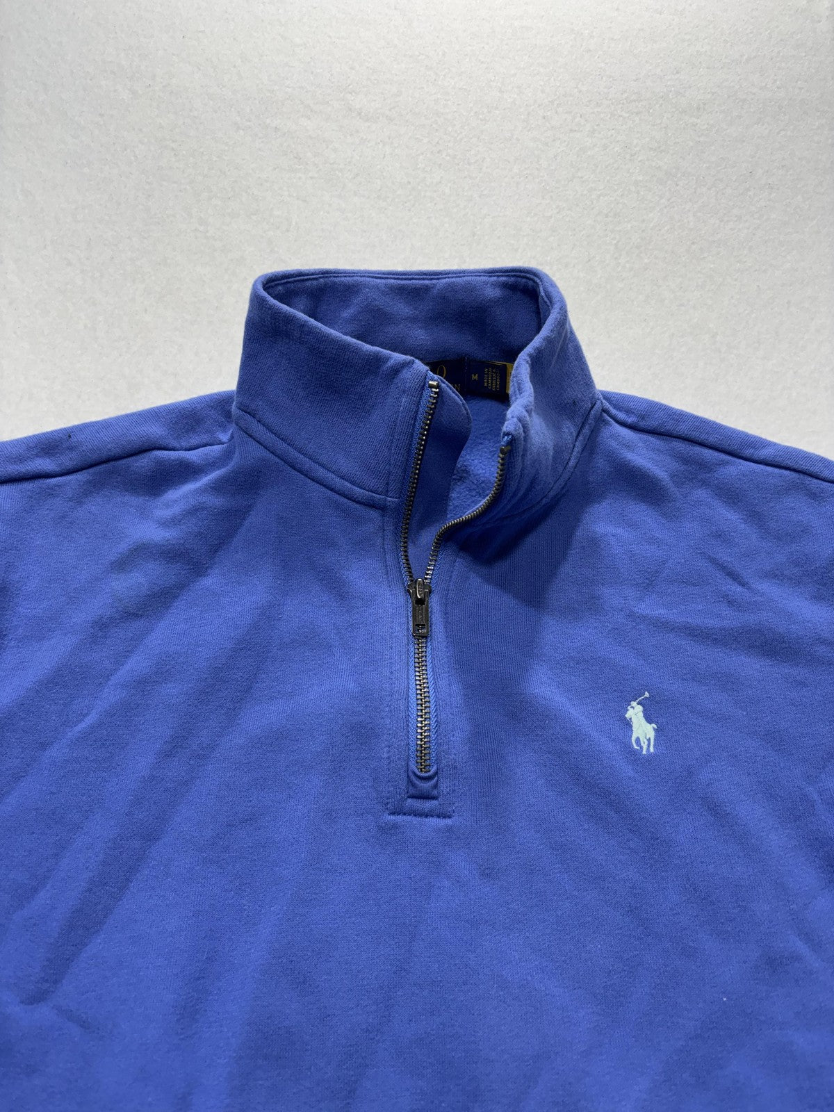 Polo Ralph Lauren Sweatshirt Mens Medium Blue 1/4 Zip Mock Neck Fleece Logo