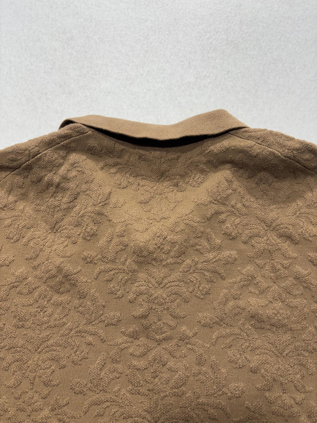 Abercrombie & Fitch Polo Shirt Mens XL Brown Jacquard Floral Knit Short Sleeve