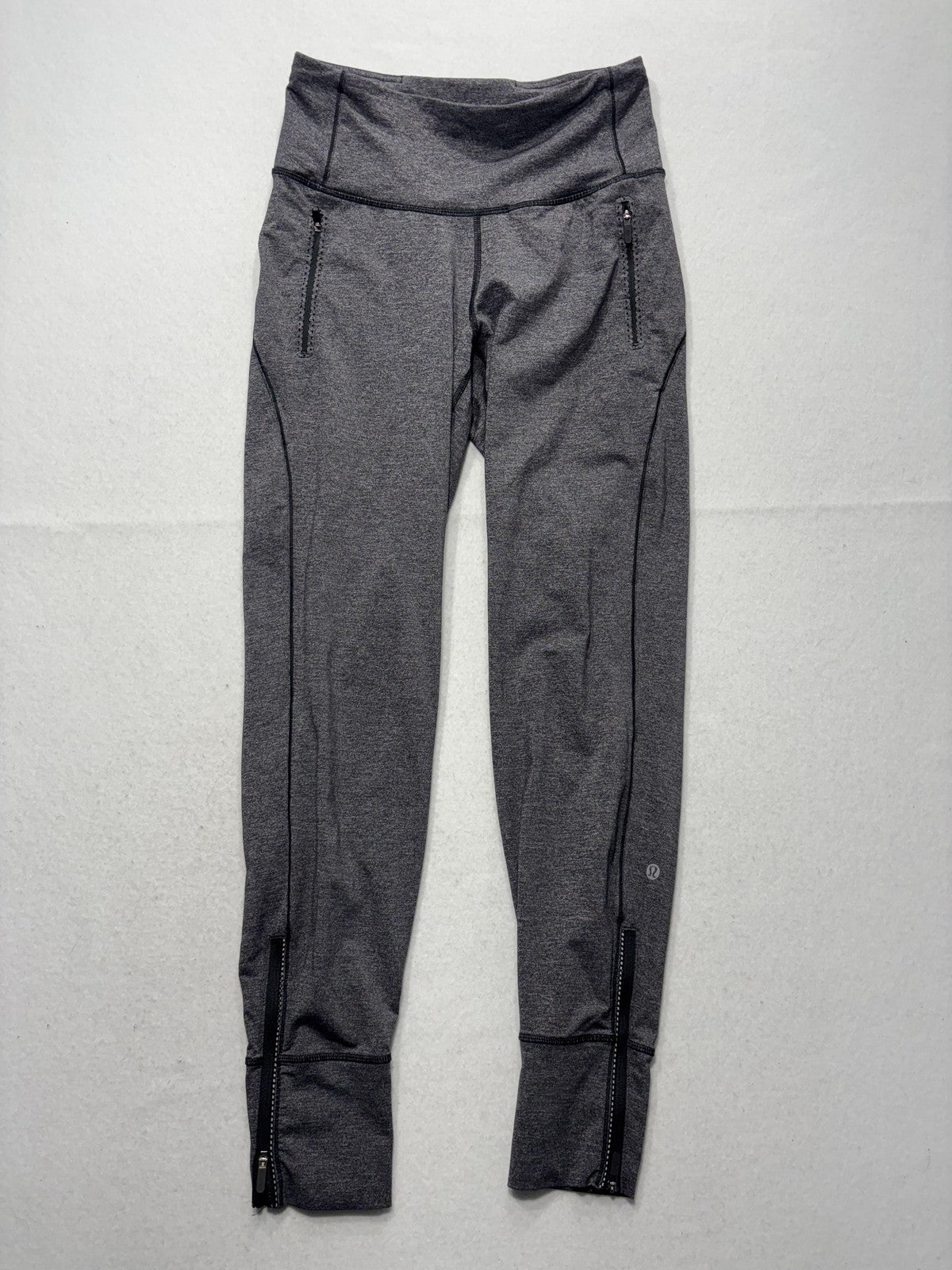 Lululemon Leggings Womens 4 Gray High Rise Zip Pocket 26" Inseam Ankle Running