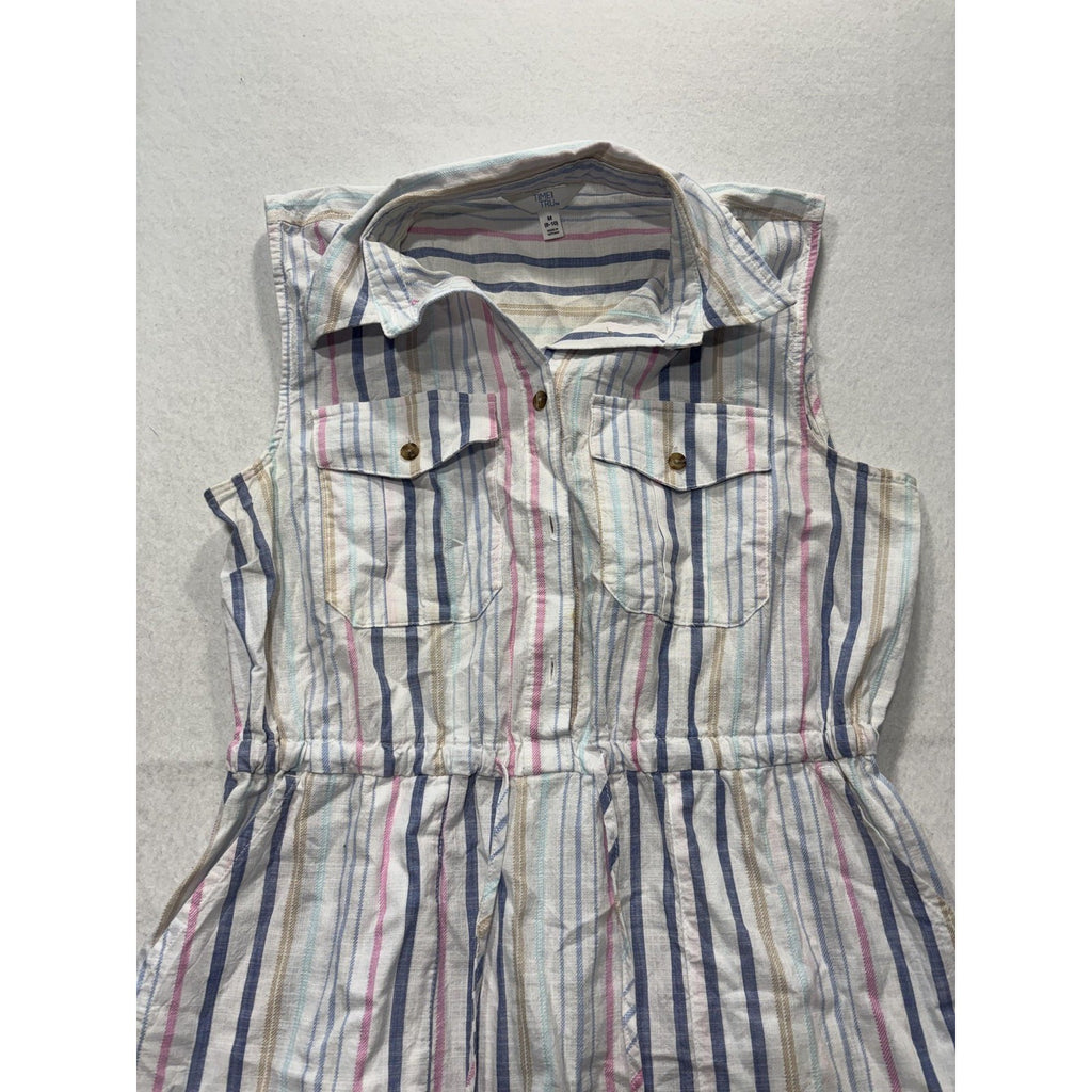 Time And Tru Womens M Multicolor Stripe Sleeveless Button Shirt Dress