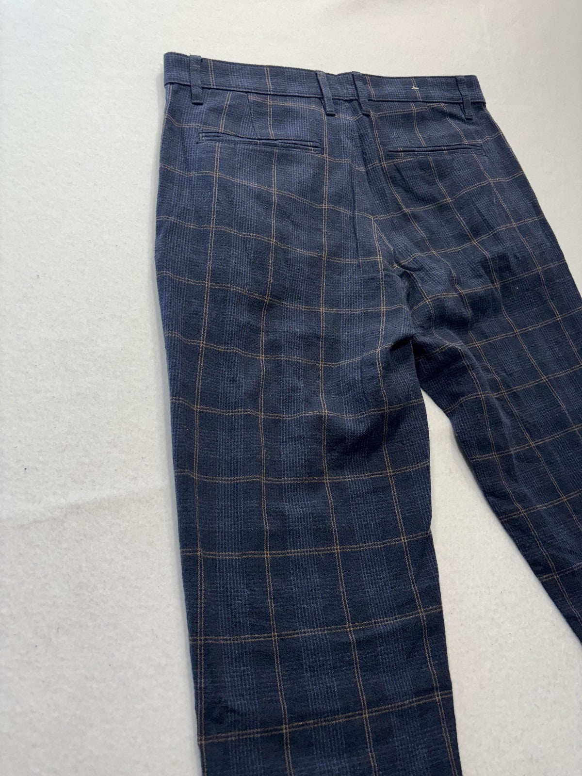 ZARA Dress Pants Mens 31x30 Blue Plaid Slim Tapered Flat Front Casual Work