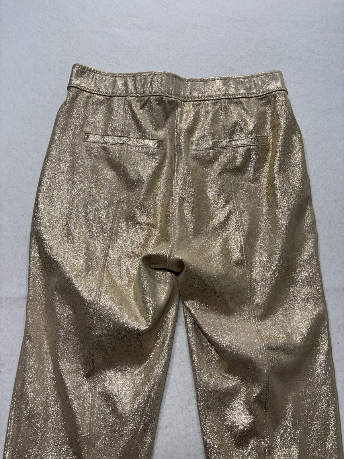 Free People Leggings Womens 27 Gold Mid Rise 31.5" Inseam Ankle Metallic Stretch
