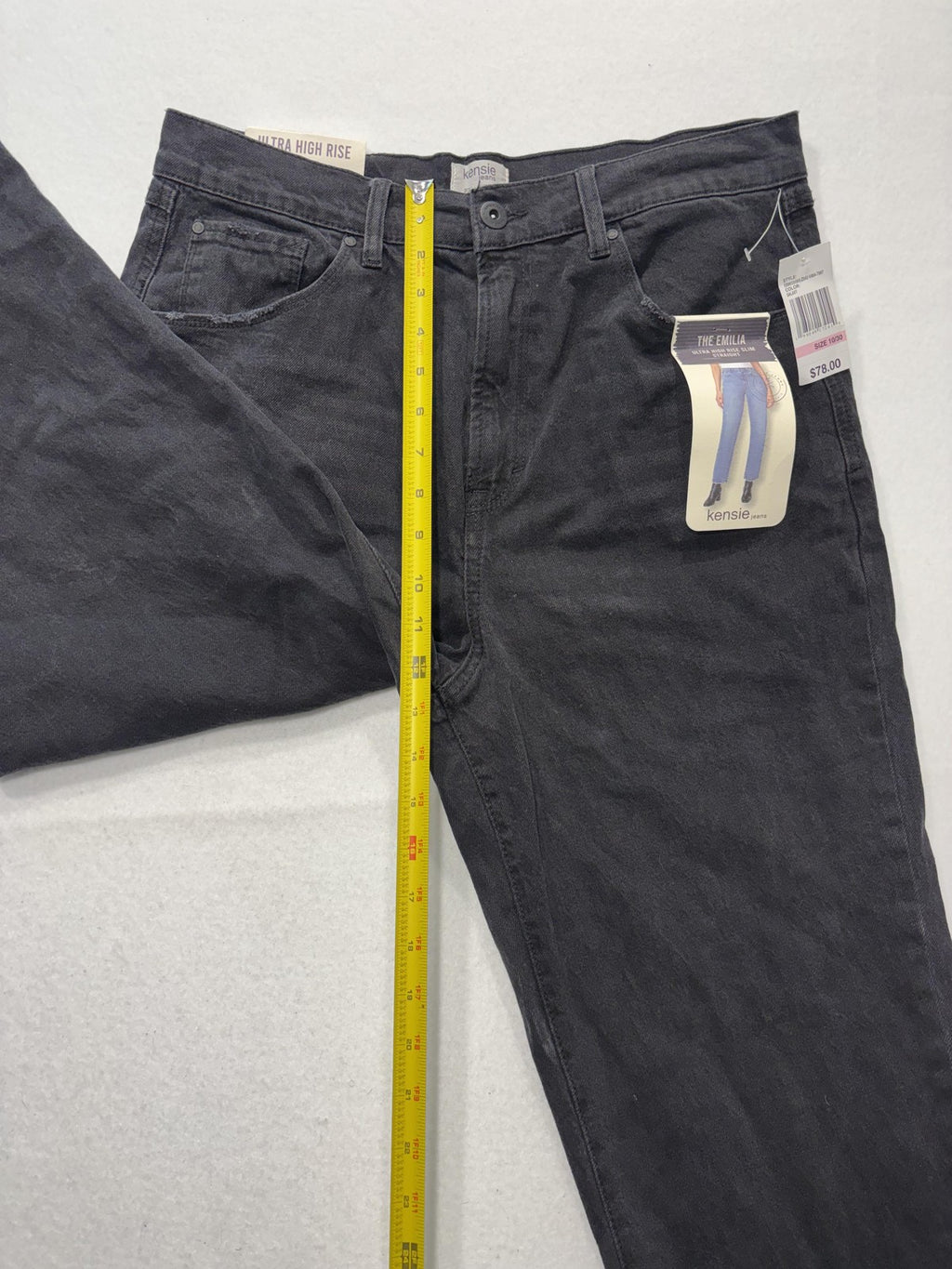 Kensie Jeans Womens 10/30 Gray Charcoal Wash High Rise Slim Straight Raw Hem