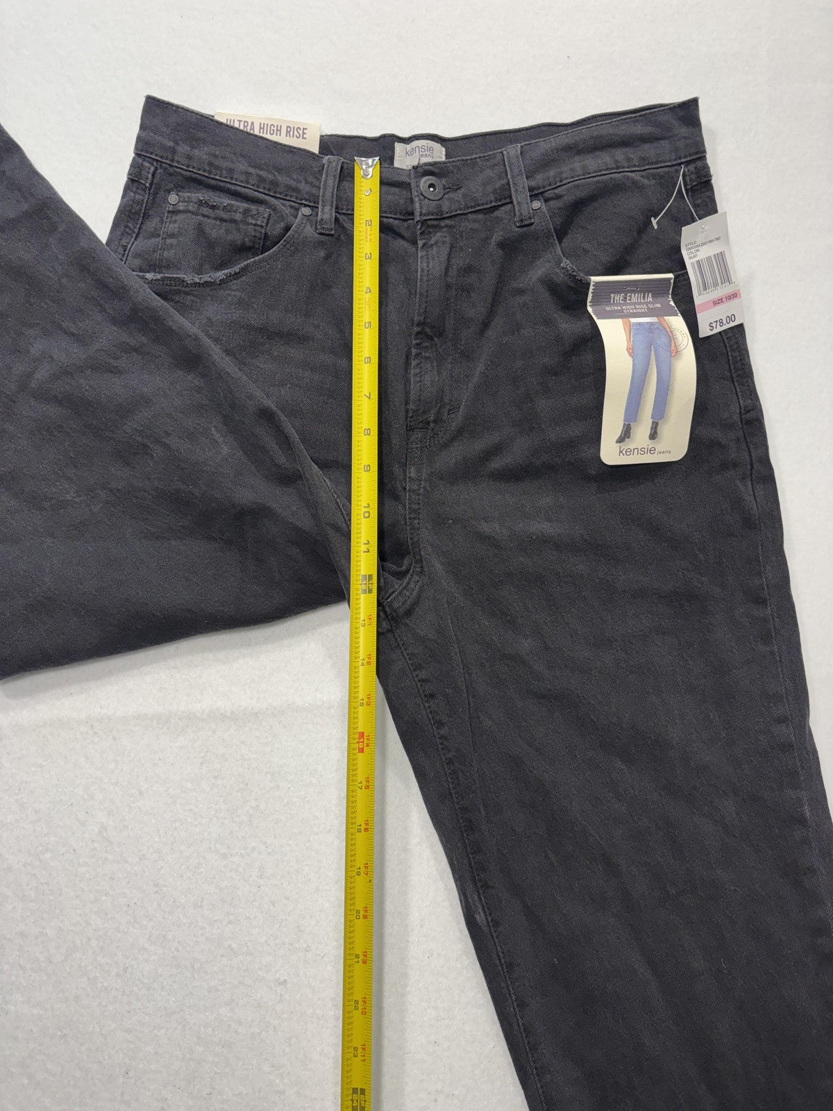 Kensie Jeans Womens 10/30 Gray Charcoal Wash High Rise Slim Straight Raw Hem