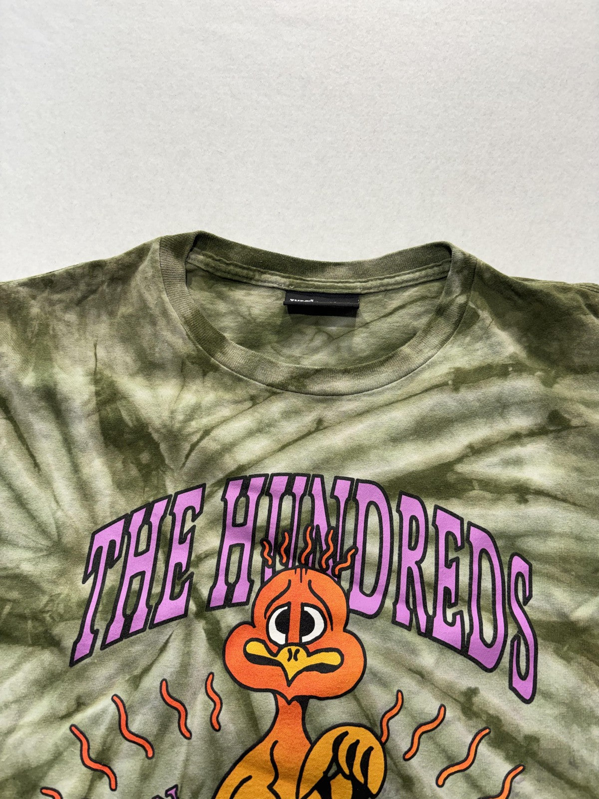 The Hundreds Shirt Mens Medium Green Tie Dye World On Fire Double Sided Graphic