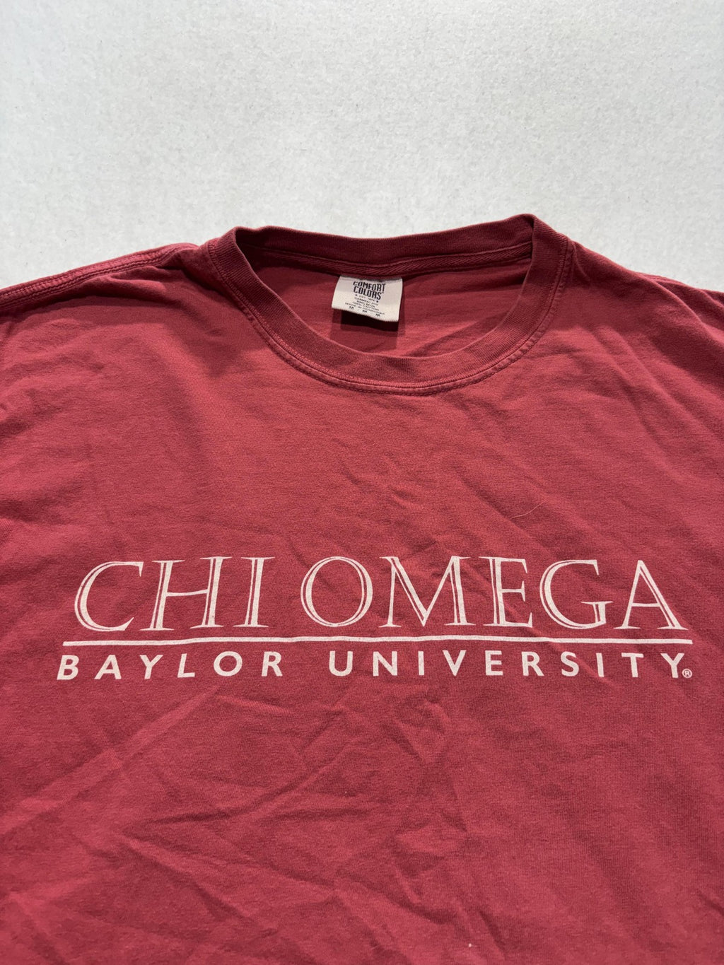 Comfort Colors Shirt Womens M Red Chi Omega Baylor University Graphic Greek Tee