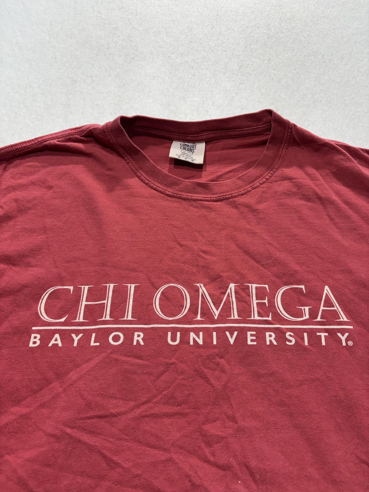 Comfort Colors Shirt Womens M Red Chi Omega Baylor University Graphic Greek Tee