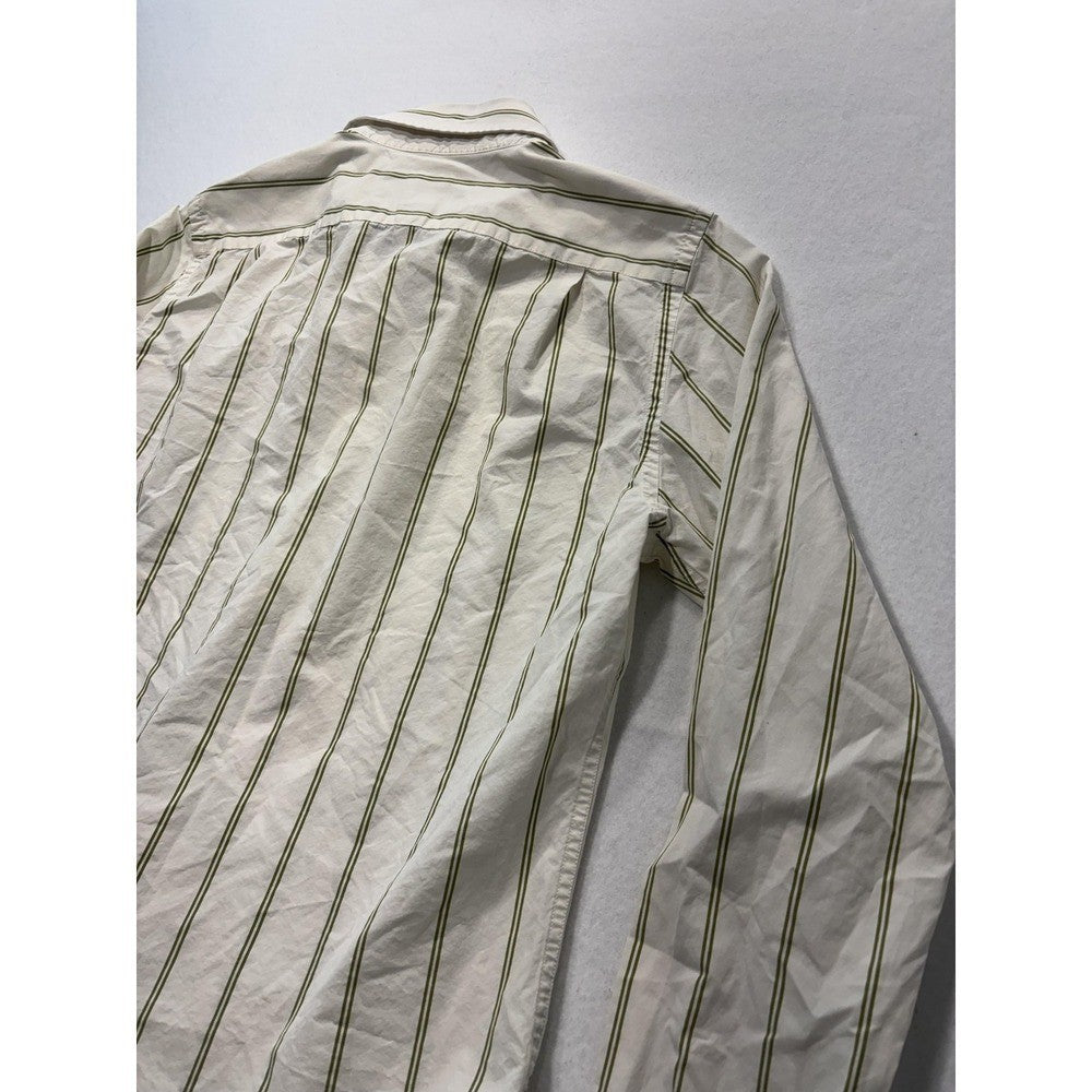 Abercrombie & Fitch Mens Medium White Green Striped Long Sleeve Slim Button Up