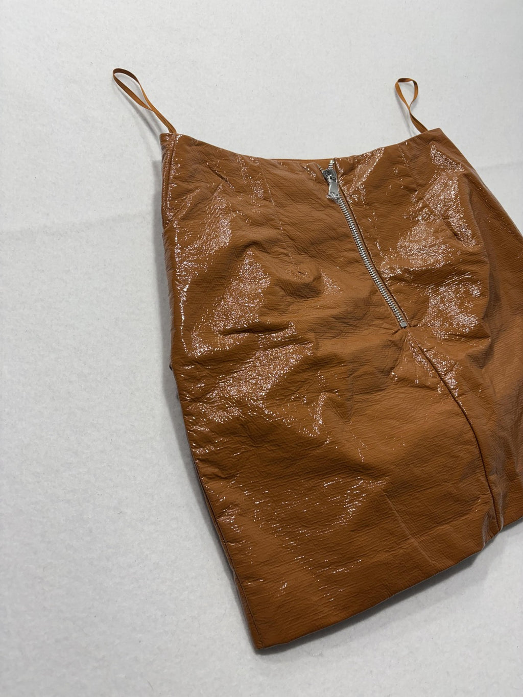 BEC + BRIDGE Skirt Womens 6 Brown Copper Faux Leather Asymmetric Drape Mini Zip
