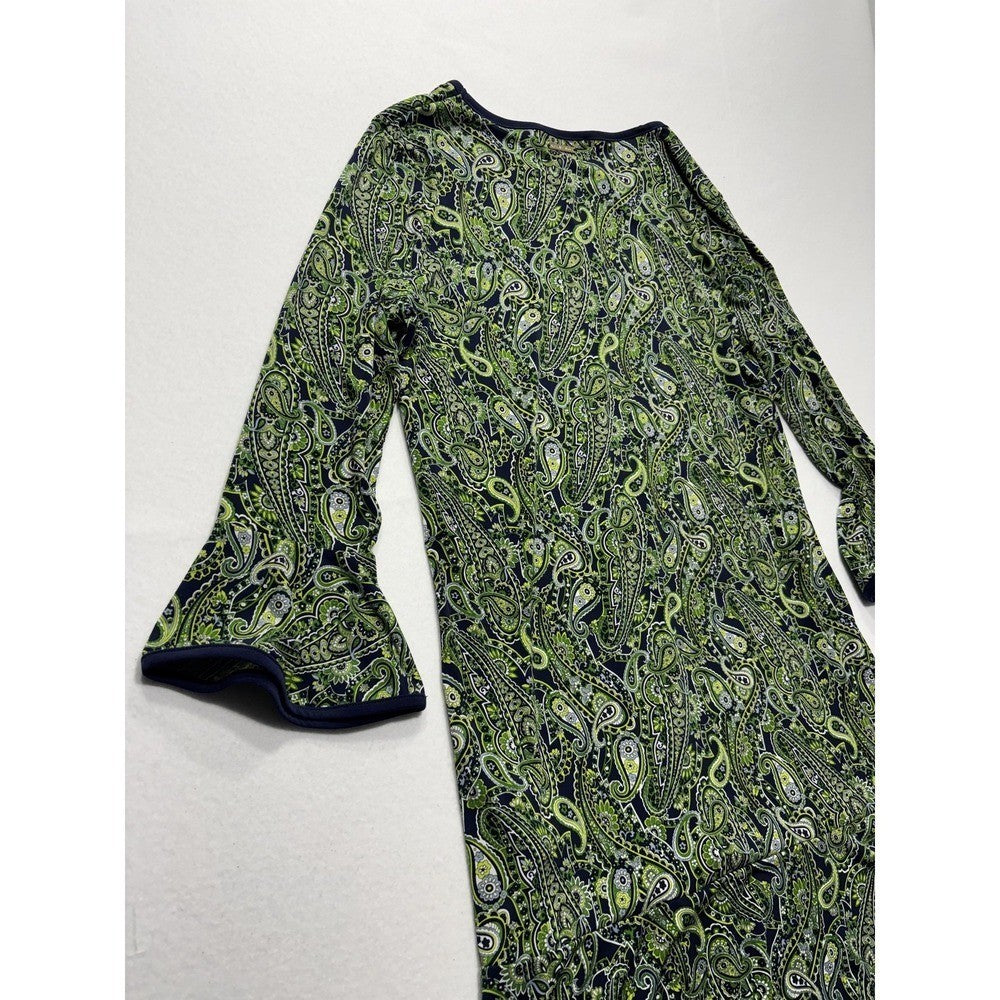 MICHAEL Michael Kors Womens Large Blue Green Paisley Shift Bell Sleeve Dress