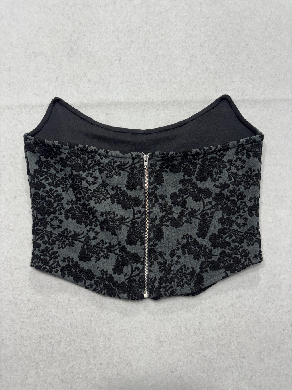 By Anthropologie Corset Top Womens XS Black Floral Brocade Zip Back Strapless